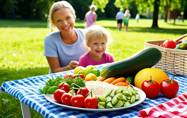 **

A vibrant, colourful plate of fresh vegetables, fruits, and whole grains, representing a healthy Swedish diet. In the background, a blurred image of a happy, active family enjoying a picnic in a sunny park.

**